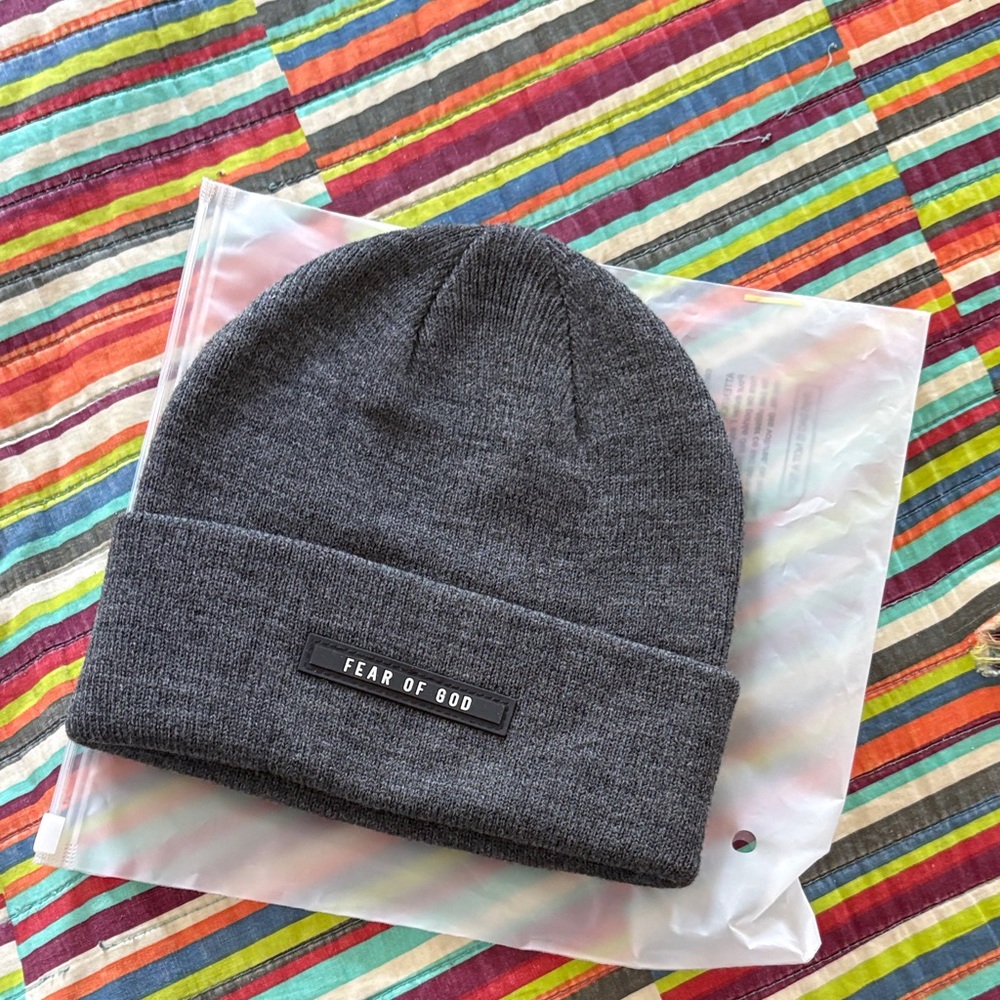 Fear of God, essentials, gray beanie, brand new in bag with tags
